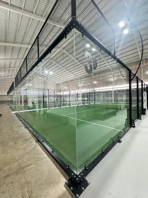 Glass-walled padel court